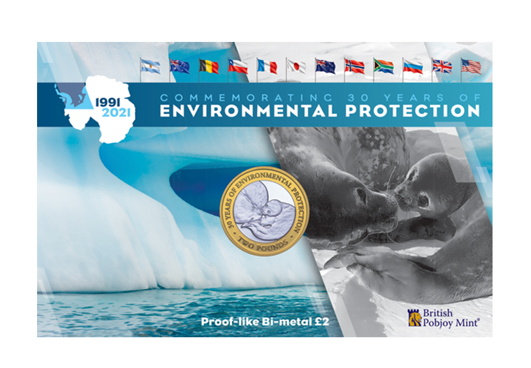 Британские Антарктические Территории 2 фунта, 2021 год. 30 лет протоколу по охране окружающей среды