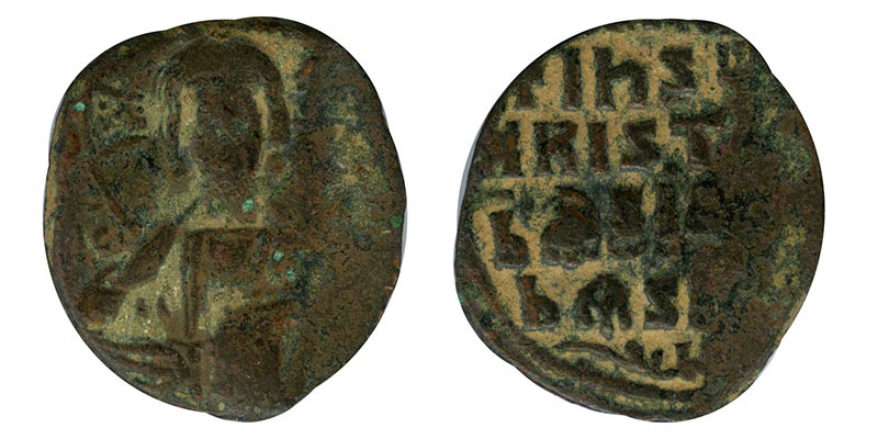 Византия 958-1025 года. Василий II Болгаробойца. Фоллис с изображением Иисуса Христа