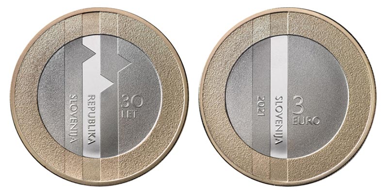 Словения 3 евро, 2021 год. 30 лет государственности Республики Словения