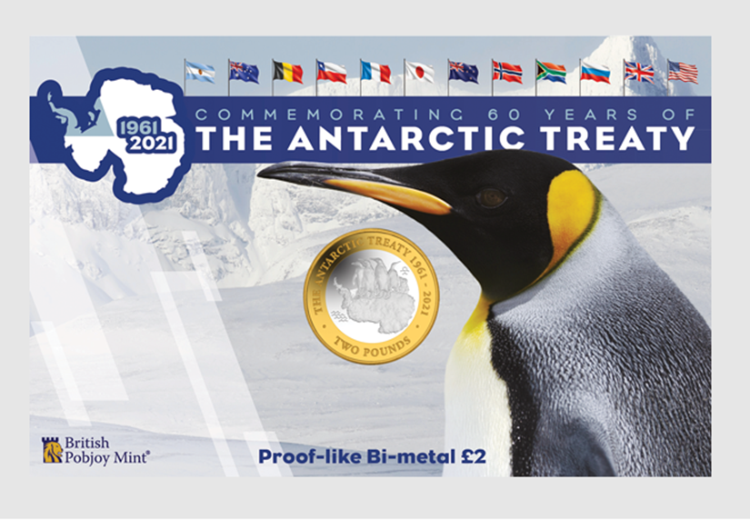 Британские Антарктические Территории 2 фунта, 2021 год. 60 лет договору об Антарктике