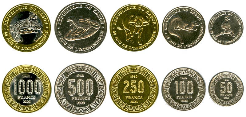 Набор монет. Габон, 2020 год. (5 шт.)