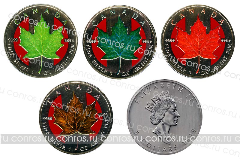 Набор монет. Канада 5 долларов, 1999 год. Кленовые листья. Времена года. (4 шт.)