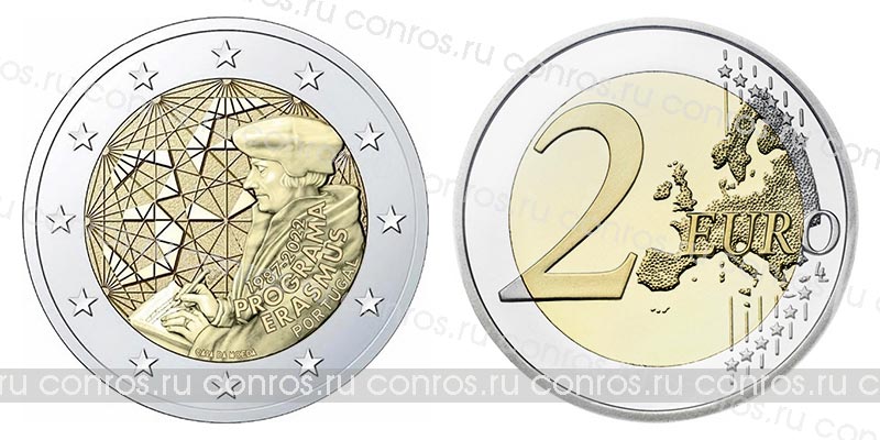 Португалия 2 евро, 2022 год. 35 лет программе Эразмус