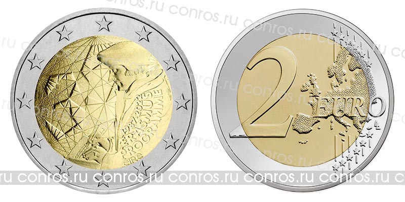 Ирландия 2 евро, 2022 год. 35 лет программе Эразмус