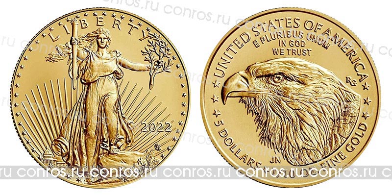США 5 долларов, 2022 год. Американский орел. Тип 2