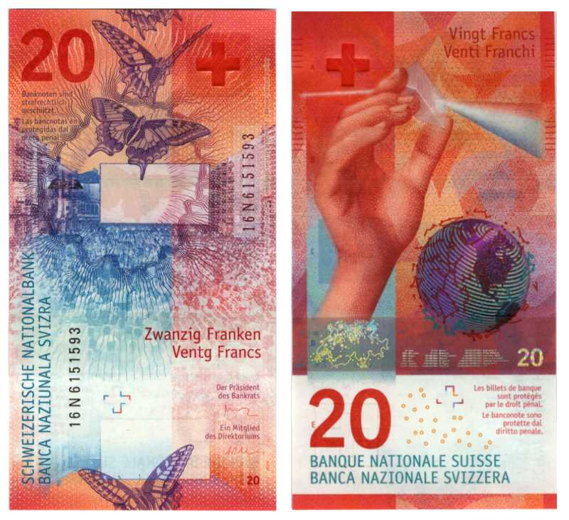Бона. Швейцария 20 франков, 2017 год