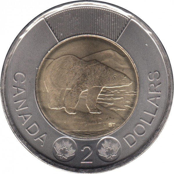 Канада 2 доллара, 2022 год. Дань уважения королеве Елизавете II. Медведь