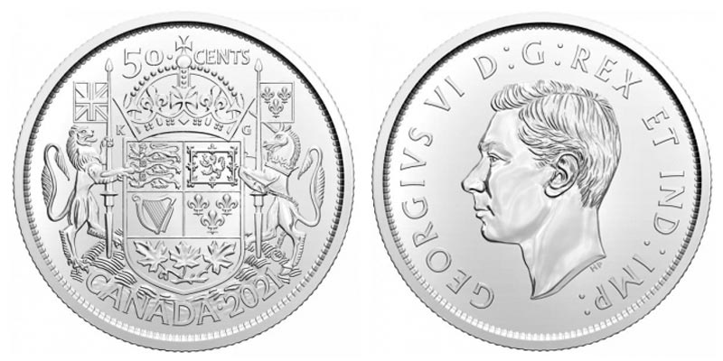 Канада 50 центов, 2021 год. 100 лет Канадскому гербу