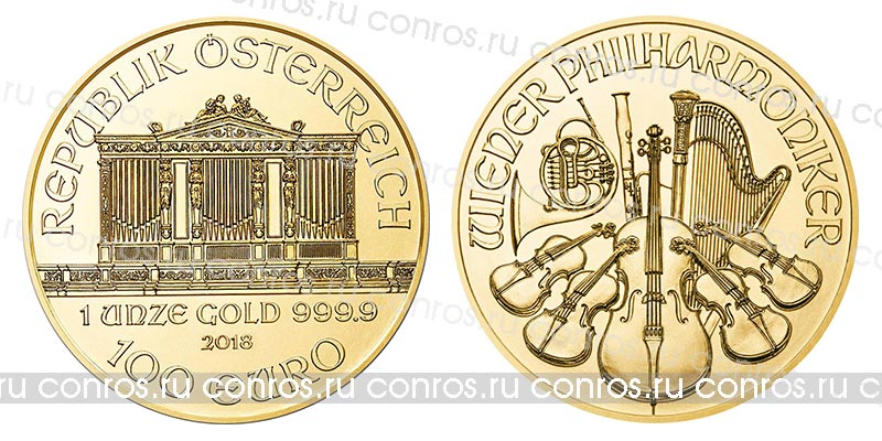 Австрия 100 евро, 2018 год. Филармония