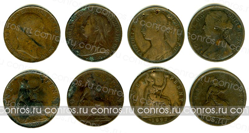 Набор монет. Великобритания 1 пенни, 1872-1948 года. (9 шт.)