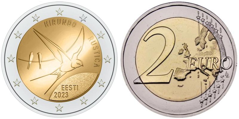 Эстония 2 евро, 2023 год. Деревенская ласточка