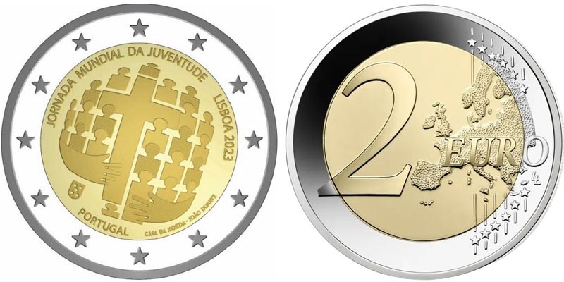 Португалия 2 евро, 2023 год. Всемирный день молодежи в Лиссабоне