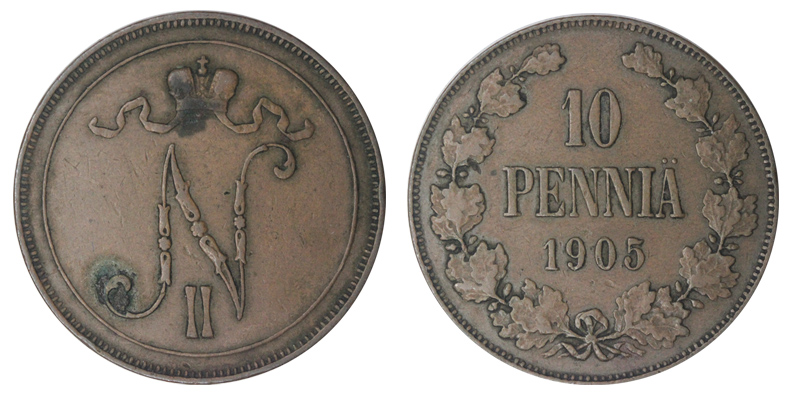 Россия 10 пенни, 1905 год