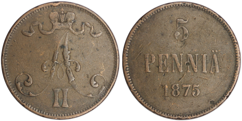 Россия 5 пенни, 1875 год