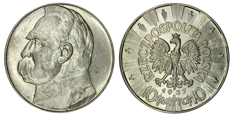 10 злотых серебро 1937 года цена стоимость 5 гривень 2005 год монета