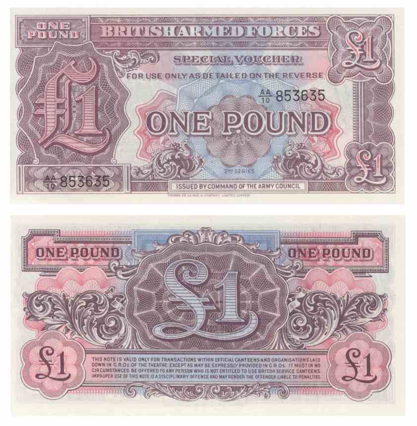 Бона. Великобритания 1 фунт, 1950 год. 2 серия, специальный ваучер для военных