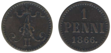 Россия 1 пенни, 1866 год
