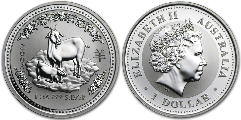 Австралия 1 доллар, 2003 год. Год козы