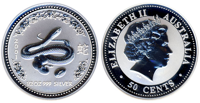 Австралия 50 центов, 2001 год. Змея