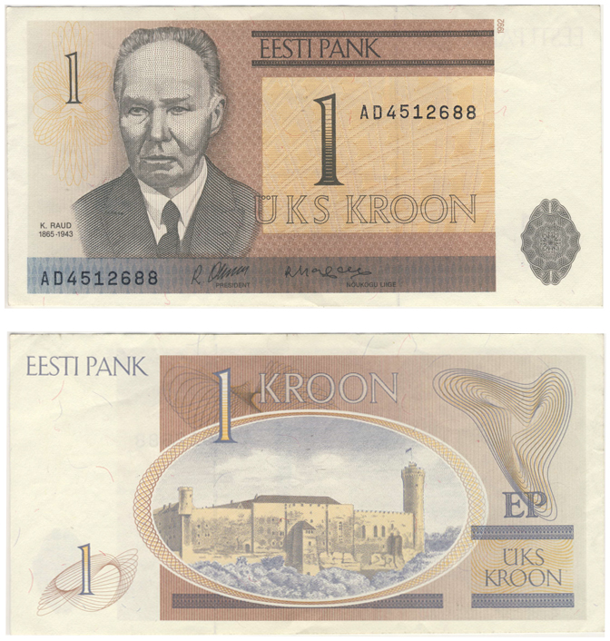 Бона. Эстония 1 крона, 1992 год