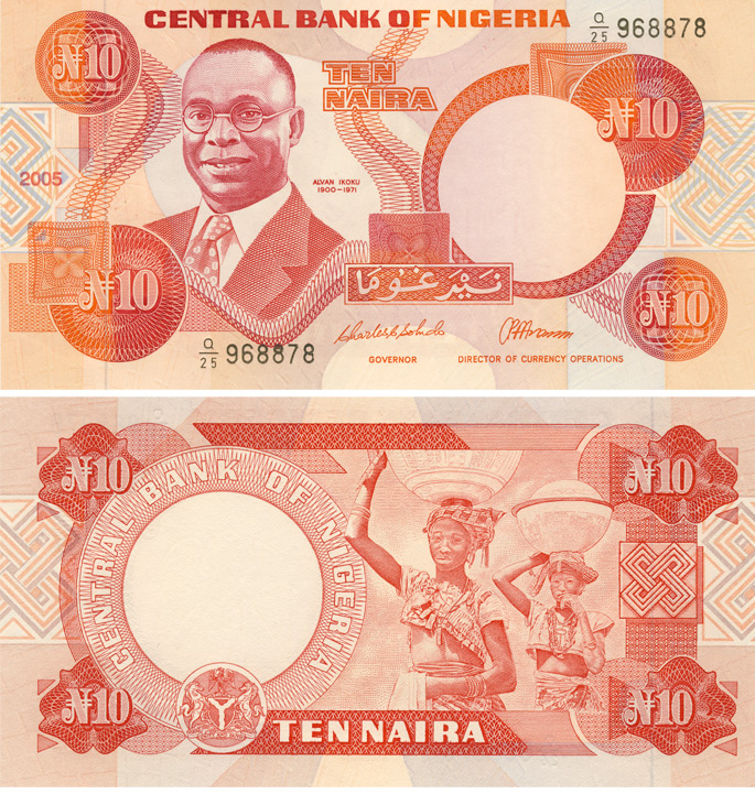 Бона. Нигерия 10 найра, 2005 год