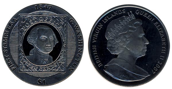 Виргинские острова 1 доллар, 2007 год. 160 лет первой американской марке