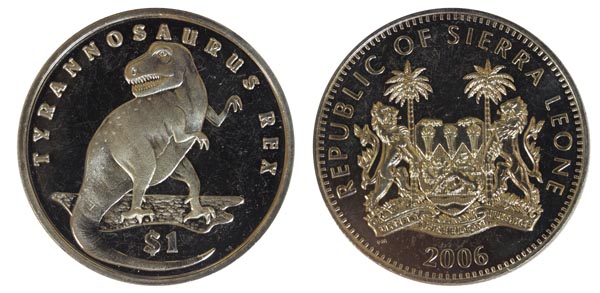 Сьерра-Леоне 1 доллар, 2006 год. Тираннозавр