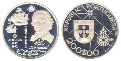 Португалия 200 эскудо, 1992 год. Колумб