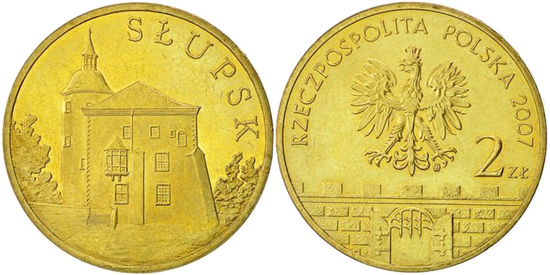 Монета. Польша 2 злотых, 2007 год. Слупск. Латунь