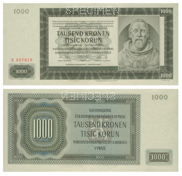 Бона. Чехословакия 1 000 крон, 1942 год. Образец