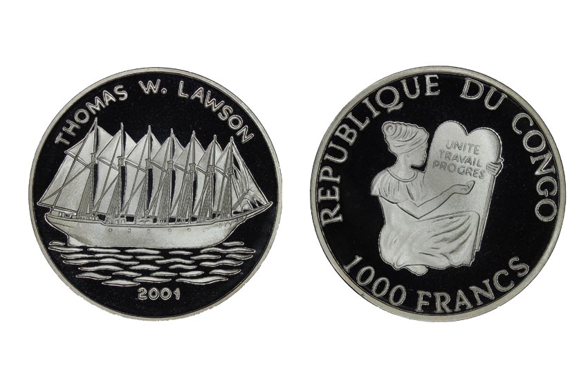 Конго 1 000 франков, 2001 год. Томас Лоусон