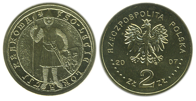 Польша 2 злотых, 2007 год. 750 лет Кракову