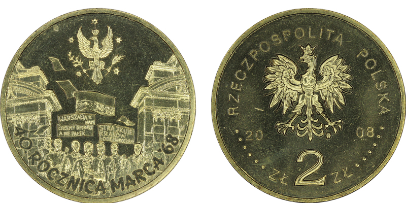 Польша 2 злотых, 2008 год. 40-летие марта 1968 года