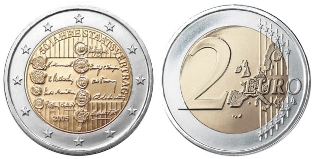 Австрия 2 евро, 2005 год. 50 лет Государственному договору