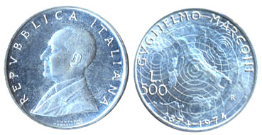 Италия 500 лир, 1974 год. Маркони