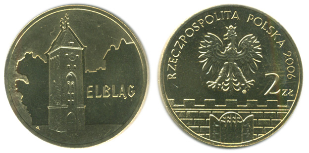 Польша 2 злотых, 2006 год. Эльблонг. Латунь