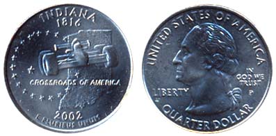 США 25 центов, 2002 год. INDIANA 1816.