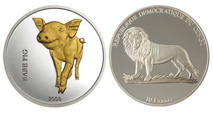 Конго 10 франков, 2006 год. Поросенок