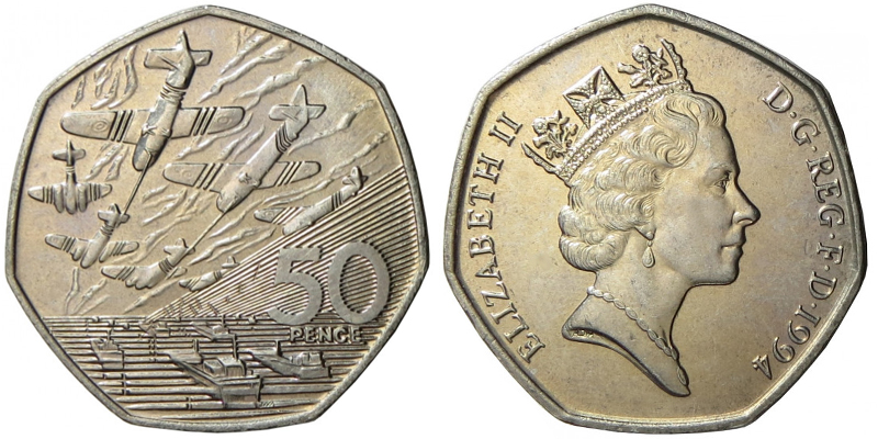 Великобритания 50 пенсов, 1994 год. 50-я годовщина высадки в Нормандии