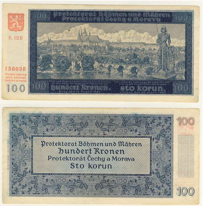 Бона. Чехословакия 100 крон, 1940 год. Моравия