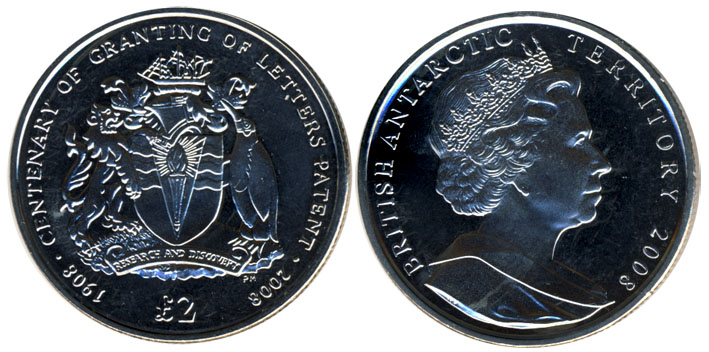 Британские антарктические территории 2 фунта, 2008 год. Герб