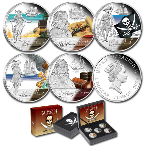 Серебряная монета пиратов. Пиратские монеты. Тематические наборы монет. Монеты серебро Тувалу. Монеты и мореплаватели на монетах.