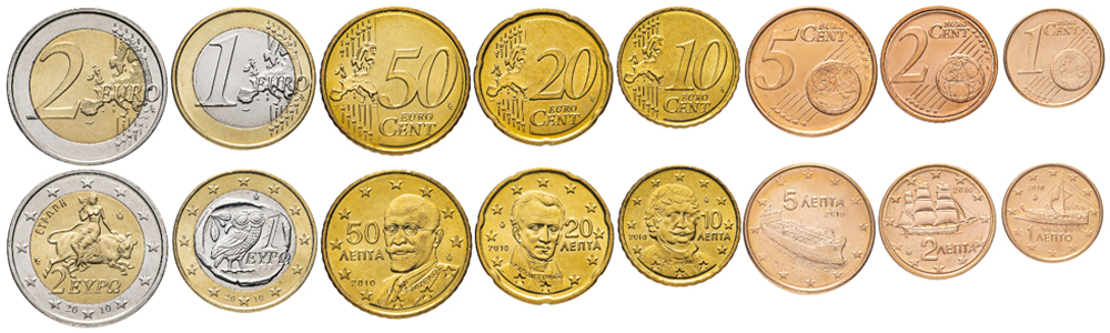 Набор монет евро. Греция, 2010 год. (8 шт.)