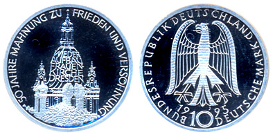 Германия 10 марок, 1995 год. 50 лет мира