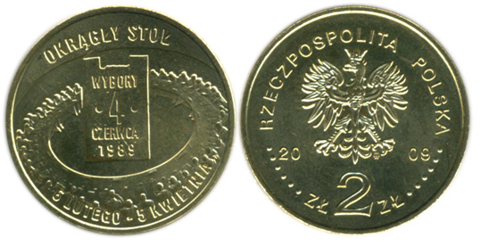 Польша 2 злотых, 2009 год. Выборы 4 июня 1989 года