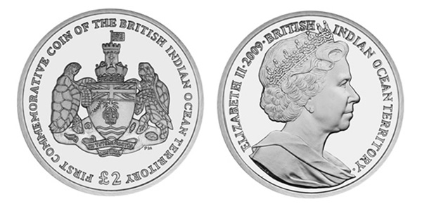 Британские территории в Индийском океане 2 фунта, 2009 год. Первая памятная монета