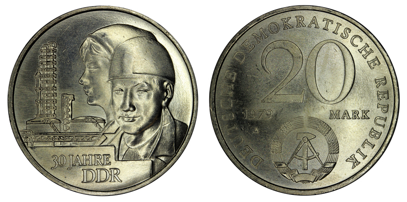 Германия 20 марок, 1979 год. 30 лет ГДР