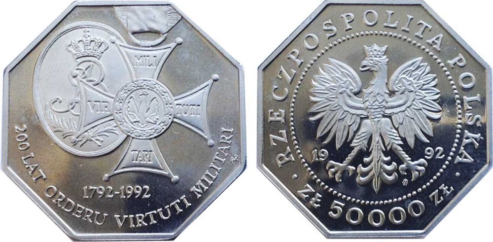 Польша 50000 злотых, 1992 год. 200-летие ордена за воинскую доблесть
