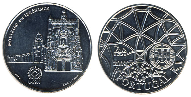 Португалия 2,5 евро, 2009 год. Культурное наследие. Монастырь Иеронимитов