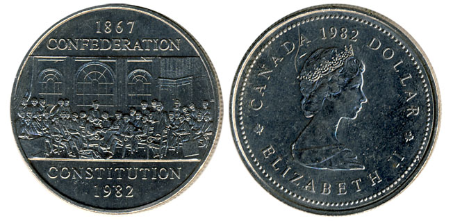 Канада 1 доллар, 1982 год. 115 лет конституции Канады